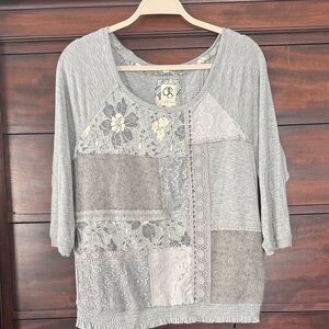 Anthropologie Gray Patchwork Top